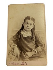 Antique CDV Photo Boston Young Girl Portrait Lillian Reid Victorian Card 4x2.5 picture