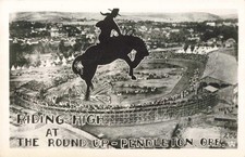 Pendleton OR, Riding High at the Round Up, Vintage RPPC Real Photo Postcard picture