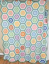 Large BEAUTIFUL Vintage 30's Grandmother's Flower Garden Antique Quilt Top picture