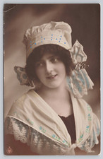 Atq Post Card Beautiful Women Studio Photo Hand Colored Printed Germany L5 picture