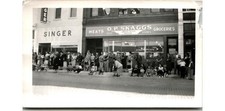OP Skaggs Grocery & Singer Crowd Parade Street Scene Photograph 1930s-50s picture