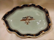 Vtg Mottahedeh Leaf Tray Cobalt & Brown Diplomatic Eagle Chinese Export Style picture
