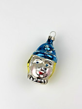Vintage Czech Glass Christmas Ornament Clown Boy Head Blue Hat Czechoslovakia picture