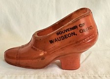 Vintage 1930s Antique Red Orange Painted Glass Shoe Souvenir Wauseon Ohio 4.5
