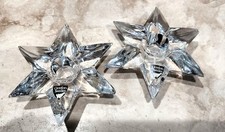 Vintage Orrefors Crystal 6 Point Star Candle Holder Pair Taper Candlestick Rare picture