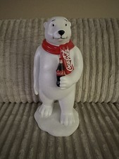 12” Coca-Cola Polar Bear Christmas Figurine w/Bottle of Coca-Cola & Red Scarf picture