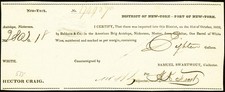 NY New York US Customs White Wine Import Certificate Oct 1833 Samuel Swartwout picture