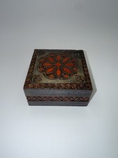 Vintage Hand Carved Wooden Polish Jewelry Trinket Box picture