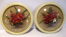 Vtg Set 2 Convex Domed Glass Celluloid Frame Dried Flower Basket Cross Publishin picture