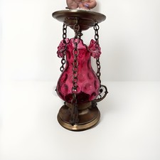 1960’s Cranberry Dimple Pinch Glass Fenton Hanging Lamp MCM Las Vegas picture