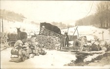 Logging in Snow Horse on Angled Platform c1900s-20s Real Photo Postcard bhn picture