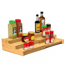 Spice Rack 3-Tier Natural Bamboo, Adjustable Cabinet Organizer Shelf Bamboo picture