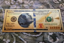 24k Gold Foil Plated Novelty Collectible Star Wars Death Star Banknote  Mint picture