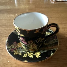 Vintage Royal Winton Pekin Black Demitasse Cup and Saucer Set Grimwades England picture