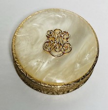 Vintage Estee Lauder Mother of Pearl Solid Perfume Compact Gold Tone 1960s picture