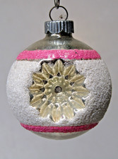 VTG WWII Glass Pink Mica STARBURST Indent BALL Christmas Ornament Shiny Brite picture