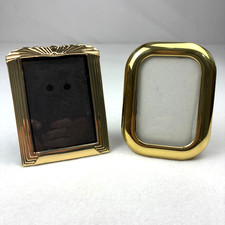 2 VTG Gold Metal Picture Frames Ornate Tabletop 3.5
