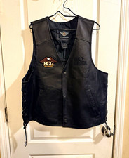 Harley Davidson HOG Leather Motorcycle Vest 2XL Alamo Chapter Biker Patches picture