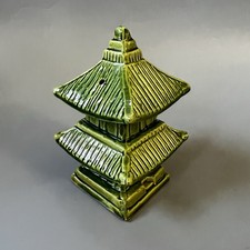 Vtg Sm Green Ceramic Pagoda Incense Burner Candle Holder Lantern Asian Decor 3