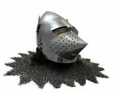 Medieval Hounskull Collection Bascinet Visor Helmet With Chainmail 18 Gauge picture