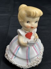 Vintage CONSCO Marilyn Exclusive Girl Bell Figurine Spaghetti Trim Book Flowers picture
