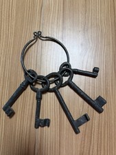 Set of 5 Large Metal Skeleton Keys on Ring, Antique-Style Lot picture