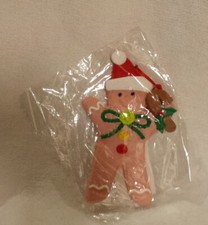 Pink Gingerbread Man Cookie Ornament Holiday Christmas Santa Hat Buttons NEW picture