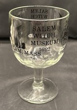 Vintage Salem Witch Museum Clear Glass Goblet Witch Black Cat 1692 Halloween picture