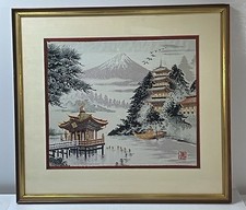Vintage Japanese Silk Embroidery Landscape Framed, Beautiful Art picture