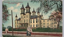WORCESTER ACADEMY DAVIS HALL c1910 ma original antique postcard massachusetts picture