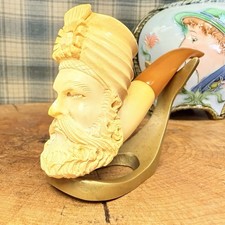 UNSMOKED Block Meerschaum Sultan & Yellow Amber Screwin Stem Estate Tobacco Pipe picture