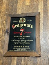 Vintage 70’s 80’s Seagram's Seven Crown Whiskey Wood Framed Bar Pub Mirror Sign picture