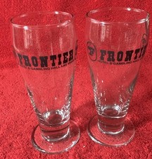 Frontier Hotel & Gambling Hall Las Vegas 2 Wide Base Pilsner Bar Glasses Vintage picture