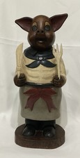 Rare VTG Mandalay Box Company 22” Solid Wood Chef Pig Figure Made In Thailand picture