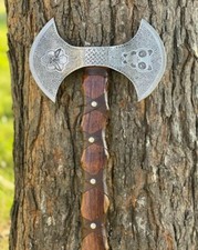 Smith Hand Forged Viking Double blade Carbon steel Axe With Leather SHEATH picture