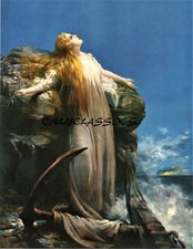 1921 Art Nouveau PinUp Print Moonlit Sea Nymph Andromeda Ocean Beauty Woman picture