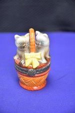 Basket with Two Kittens and a Big Yellow Bow Porcelain Hinged Trinket Box picture