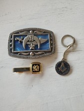 Vtg Shriners Free Masons Lot Belt Buckle Tie Clip Keychain Masonry Lodge AAONMS picture