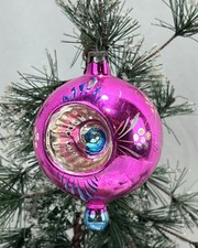 Vintage Fantasia Double Swirl Indent Drop Glass Christmas Ornament Poland picture