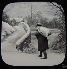 Glass Magic Lantern Slide THE LANDLORDS VISIT NO.5 C1890 VICTORIAN TALE L17 picture