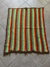 Vtg 70's Handmade Boho Crochet Throw Afghan Blanket 38”x 45” Brown Orange Green picture