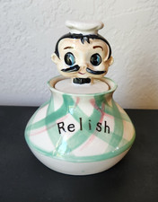 Vintage 1950s Napco Chef Relish Condiment Jar with Spoon Lid - Japan picture