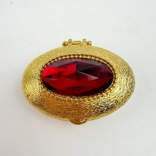 Helena Rubinstein Heaven Sent Solid Perfume Compact Gold Red Jewel 1970s Vintage picture