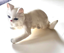 Cat Figurine Reclining White Left Paw Extended Ceramic Japan? picture