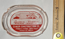 Vintage Clover Construction Co Amarillo Texas Glass Advertising Ashtray Retro picture