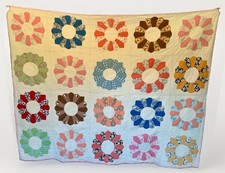 1930s Quilt Dresden Plate Hand Pieced & Hand Quilted Cotton 65x80” Amazing picture