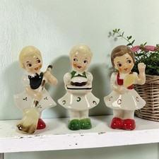 Set of 3 VTG Ucagco Figurine Chore Girls 1950s Ceramic Sweep Bake Brush Japan 4