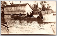 RPPC 1911 Flood Scene Women In Classic Row Boat w/ Info On Back ANTIQUE Postcard picture