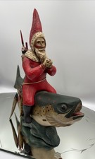 VTG Leo Smith Folk Art Fishman Santa Figurine 13.5