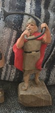 Vintage Henning Hand Carved Wooden Heimdall Viking Figure Norway Horn 9.5